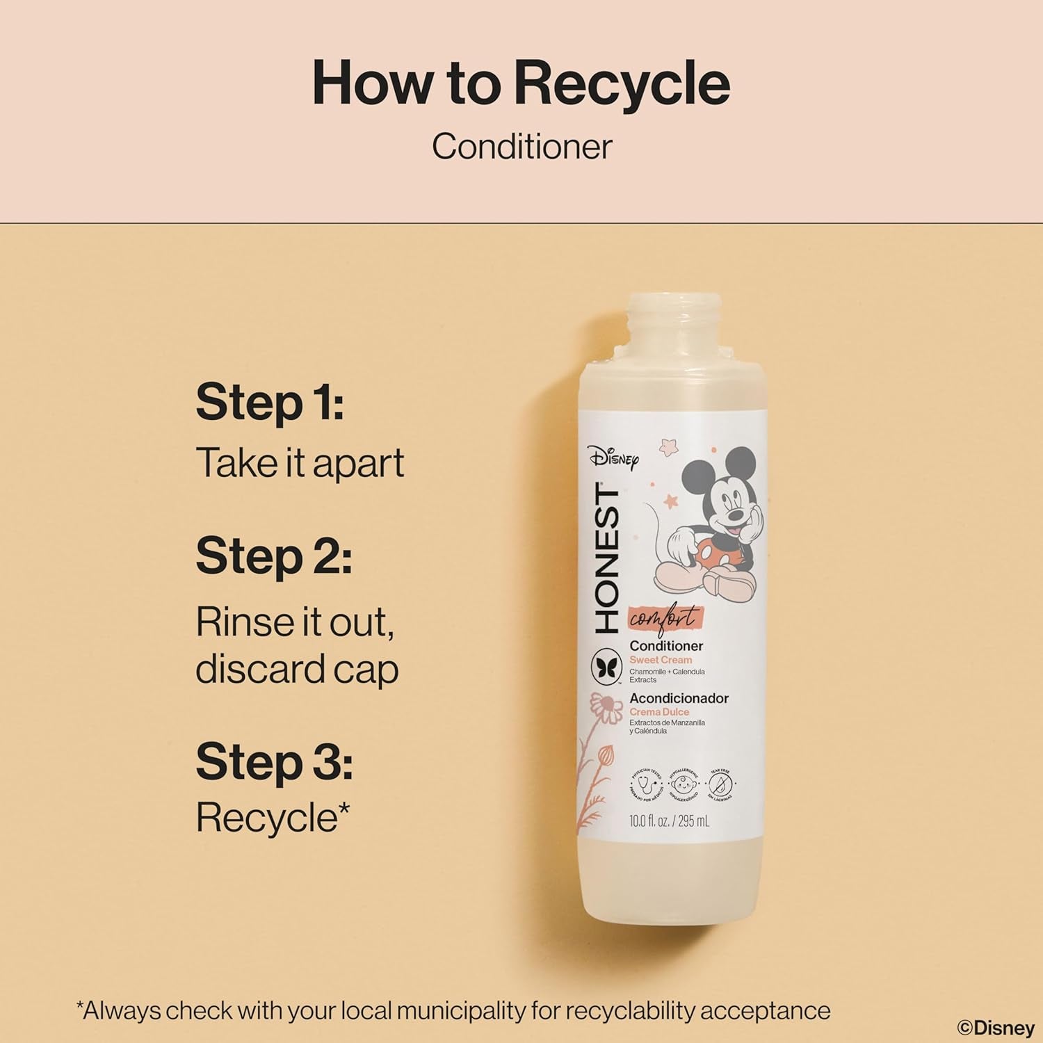 The Honest Company Silicone-Free Conditioner Gentle Enough for Baby Dermatologist Tested Tear Free Hypoallergenic Disney’S Mickey Mouse Comfort Sweet Cream 10 Fl Oz