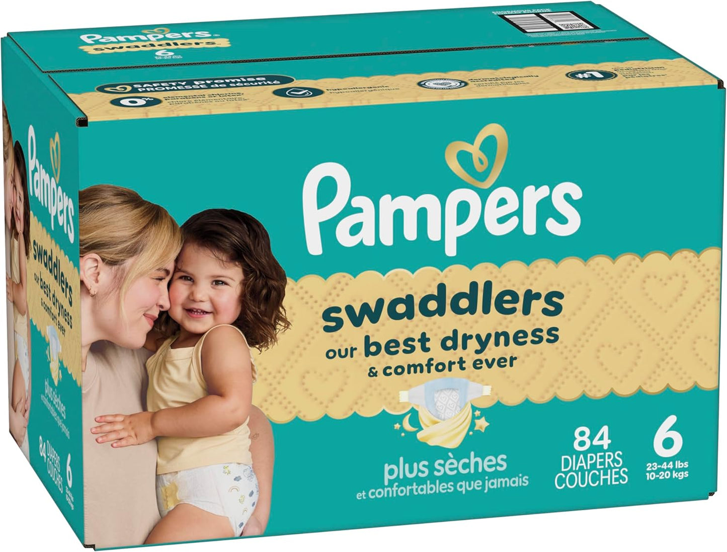 Pampers Swaddlers Diapers, Size 6 (23-44 Lbs), 84 Count, Absorbent, Keeps Baby Dry and Comfortable, Skin Safe Disposable Baby Diaper (Packaging May Vary)