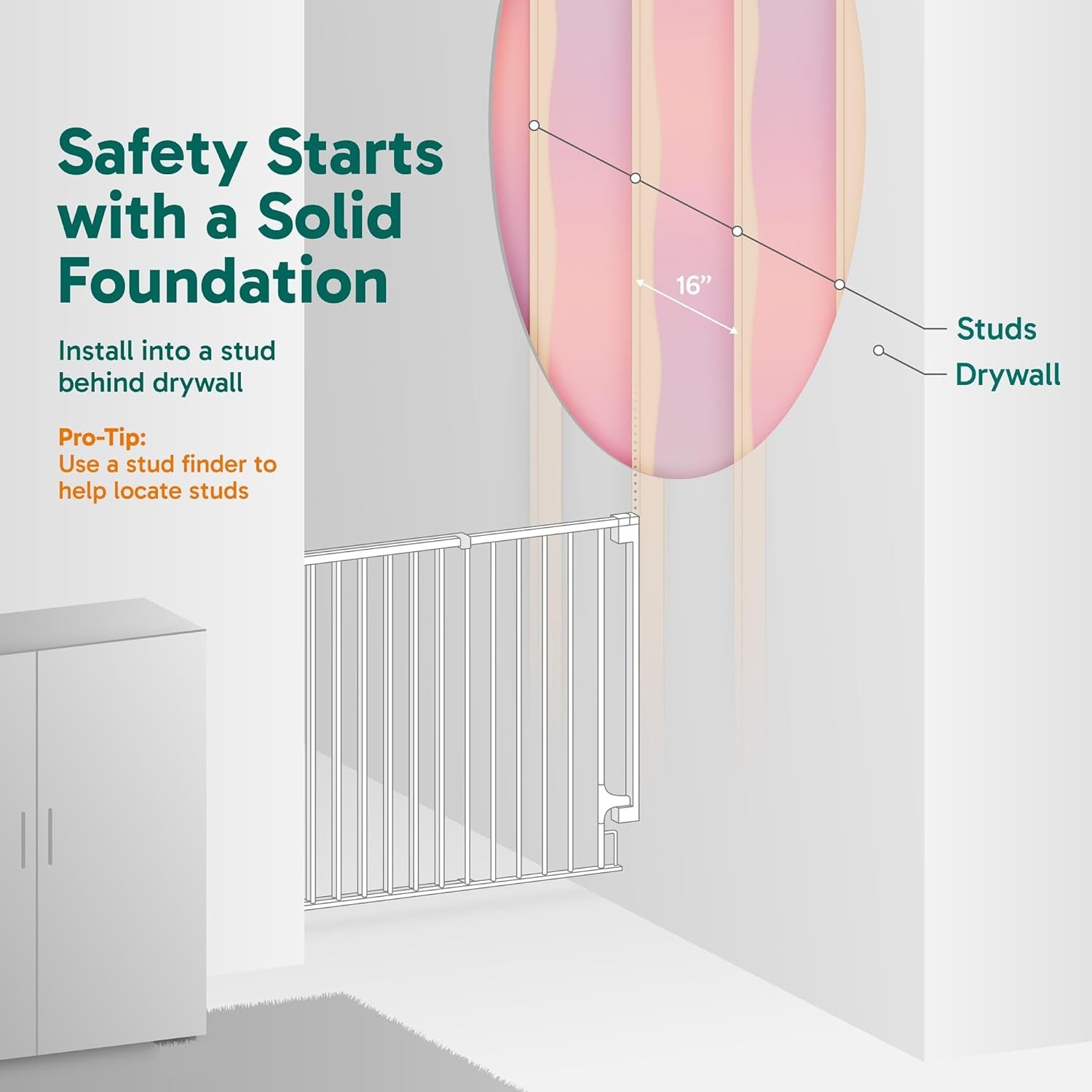 Cumbor 34" Extra Tall No Bottom Bar Baby Gate for Stairs, Hardware Mounted Dog Gate Indoor for Larger Pets, Expandable 29.2-43" Safety Gate for Doorways, Wide Walk Thru Door for Easy Access (White)