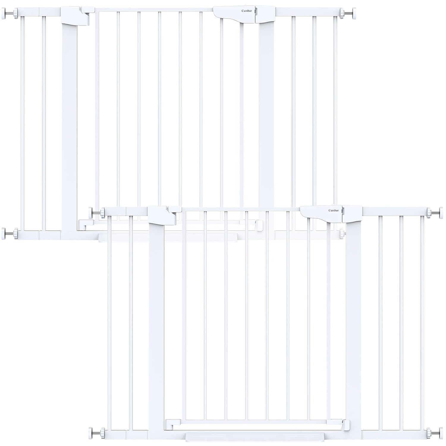 Cumbor 2 Pack 29.7-46" Baby Gate for Stairs, Mom'S Choice Awards Winner-Auto Close Dog Gate for Doorways, Easy Install Pressure Mounted Pet Gates Indoor, Easy Walk Thru Wide Safety Gate for Dog, White