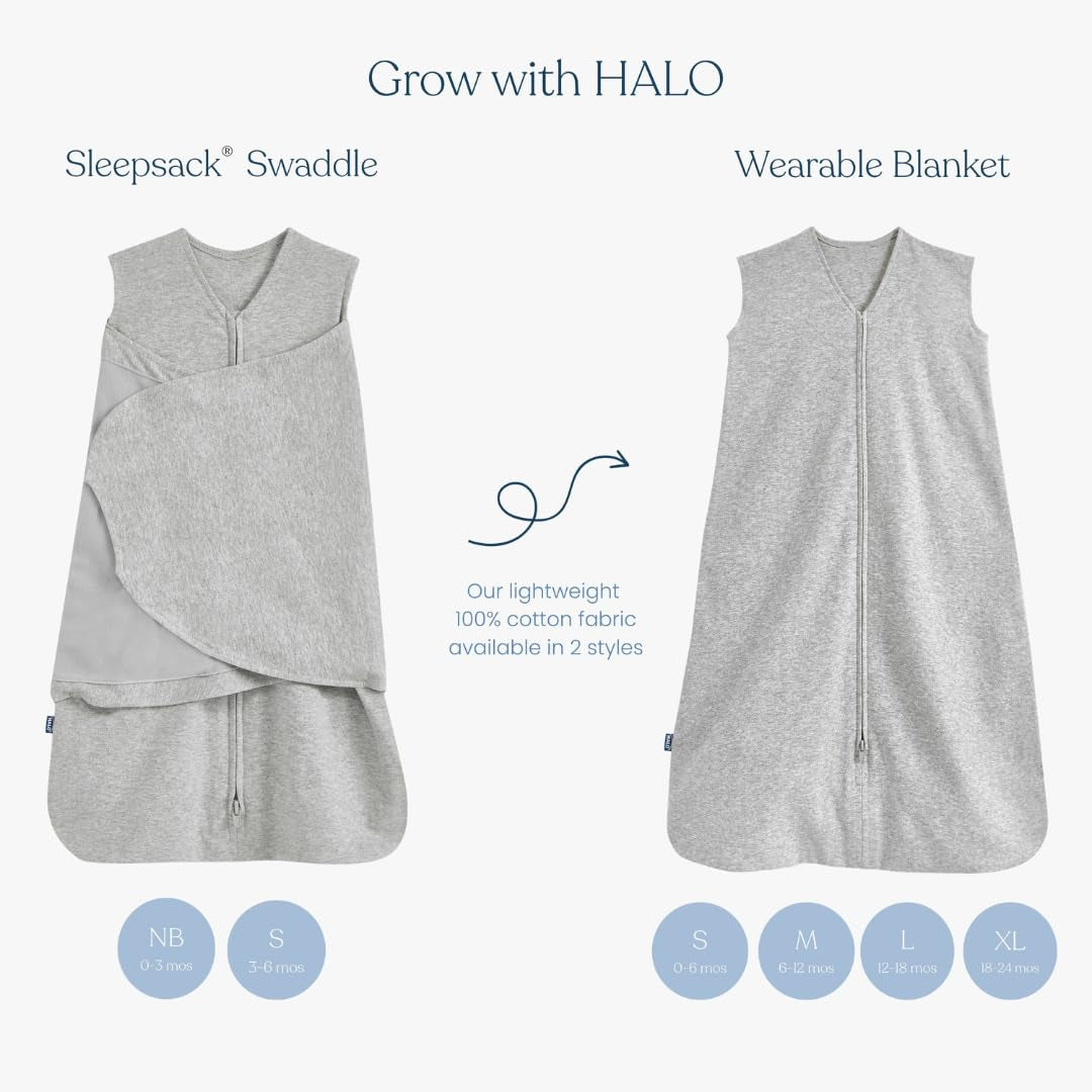 HALO 100% Cotton Sleepsack Swaddle, 3-Way Adjustable Wearable Blanket, TOG 1.5, Jungle Cotton, Preemie, Birth-5Lbs