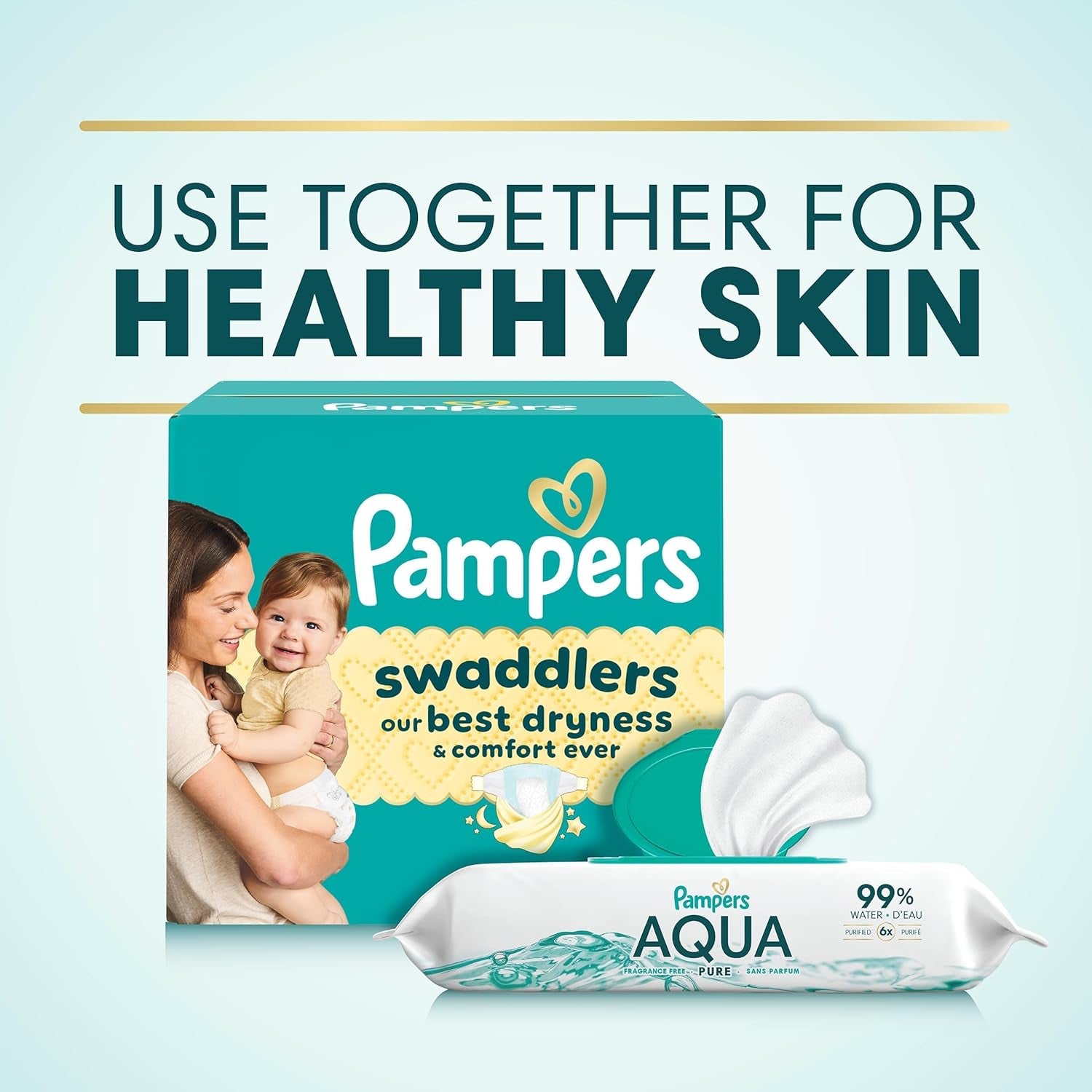 Pampers Aqua Pure Baby Wipes, 99% Water, Fragrance Free, Unscented, Water Based, Multi-Use, 112 Wipes Total (2X Flip-Top Packs) [Packaging May Vary]