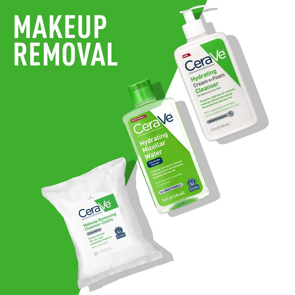 CeraVe micellar water cleanser and facial cleansers for effective makeup removal.