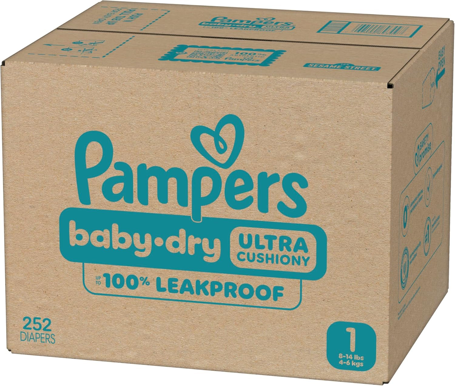 Pampers Baby Dry Diapers, Size 1, 8-14 Lbs, 252 Count, Absorbent Disposable Diapers