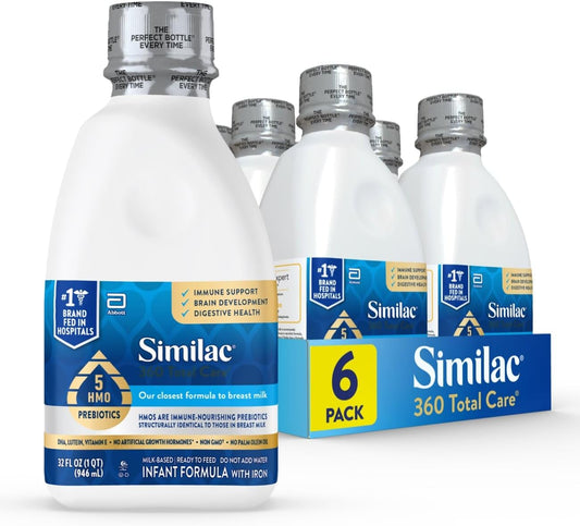 Similac 360 Total Care Infant Formula, Has 5 HMO Prebiotics, Our Closest Prebiotic Blend to Breast Milk, Non-Gmo,‡ Baby Formula, Ready to Feed, 32-Fl-Oz Bottle, Pack of 6