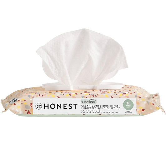 The Honest Company Baby Wipes Sensitive Skin Terrazzo Pattern, hypoallergenic baby wipes for sensitive skin.