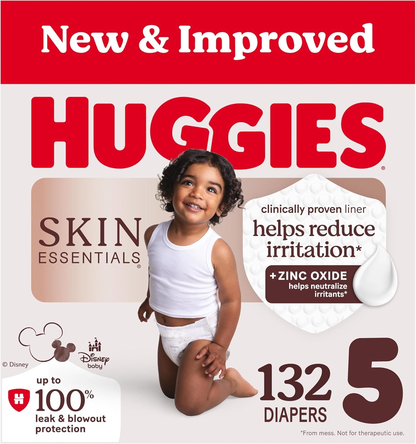 Huggies Size 5 Diapers, Skin Essentials Baby Diapers, Size 5 (27+ Lbs), 132 Count (2 Packs of 66), Packaging May Vary