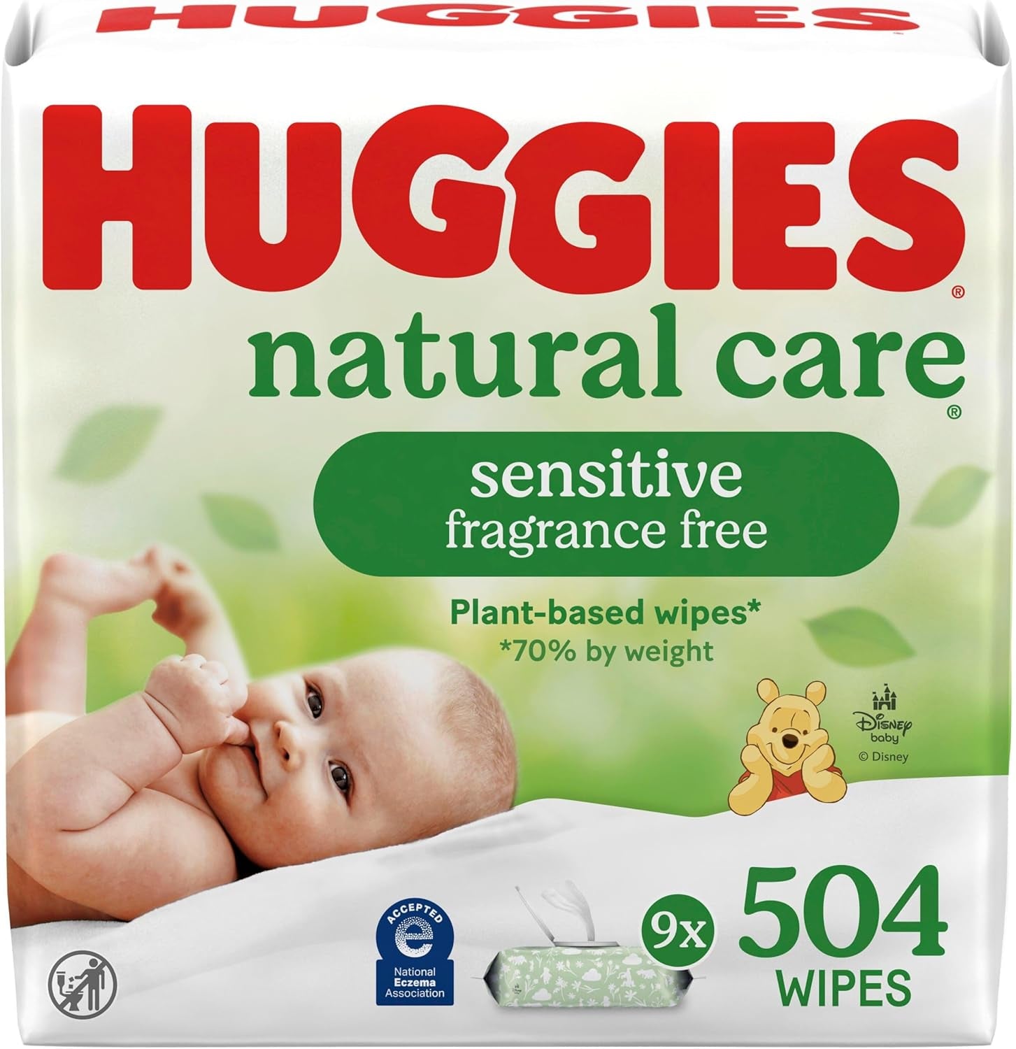 Huggies Natural Care Sensitive Baby Wipes, Unscented, Hypoallergenic, 99% Purified Water, 9 Flip-Top Packs (3 Packs of 3), 504 Total Wipes (56 Wipes per Pack), Packaging May Vary