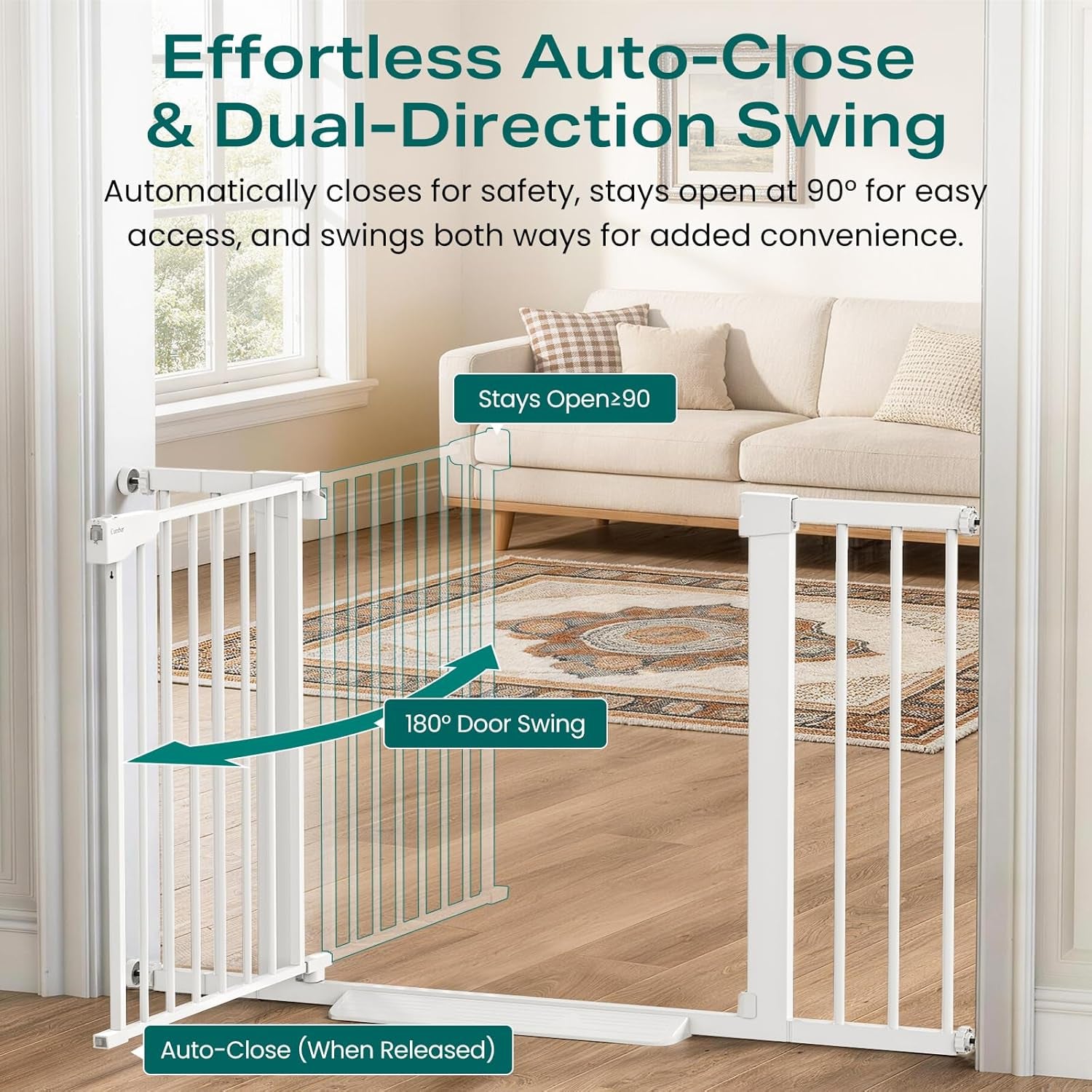 Cumbor 36" Extra Tall Baby Gate, 30-54" Wide Dog Gates for Large Dogs, Dual Lock & Self-Closing Child Gate for Stairs, Doorways & Hallways, Pressure Mounted Safety Proofing for Babies & Pets, Black