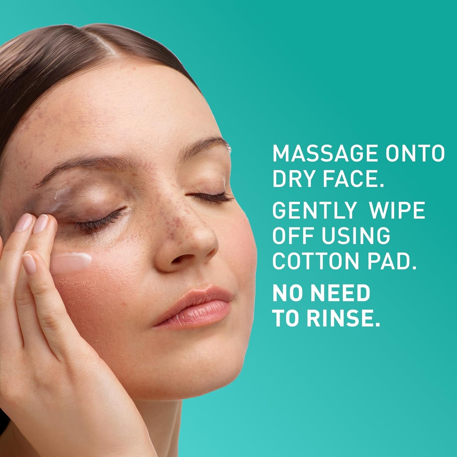 Instructions for CeraVe Cream-to-Water Makeup Melter: massage onto dry face, wipe off with cotton pad, no need to rinse.