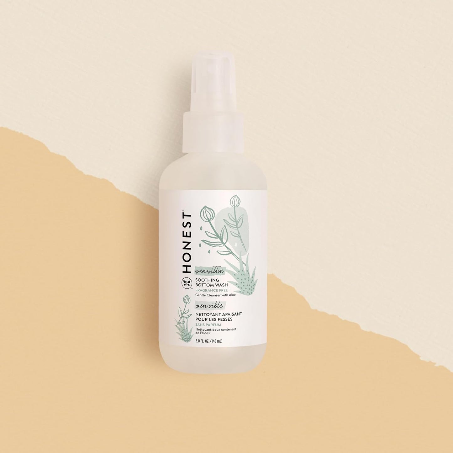 The Honest Company Soothing Baby Bottom Wash, Gently Cleanses and Refreshes, Naturally Derived Non-Irritating Made with Aloe, 5 Fl Oz