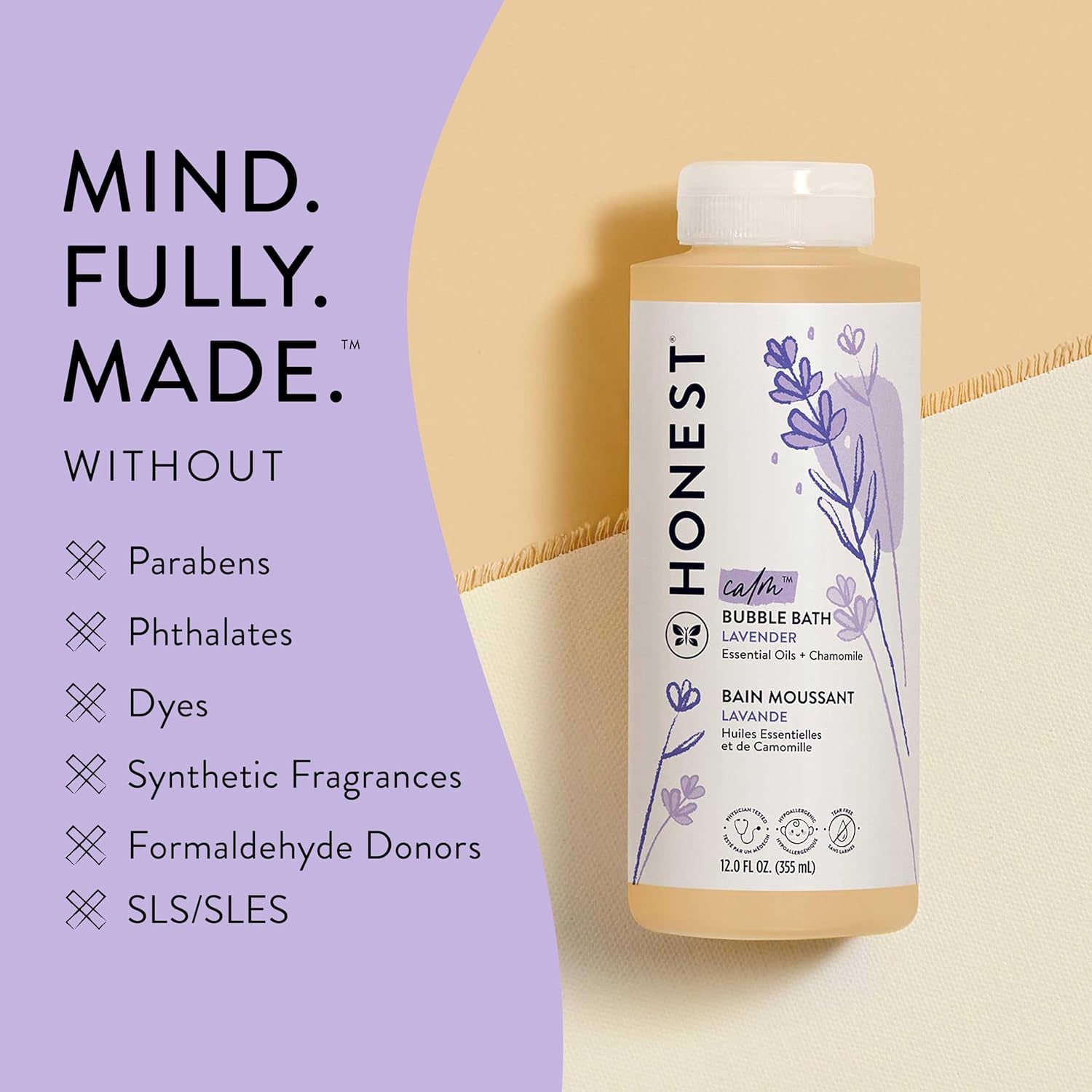 The Honest Company Foaming Bubble Bath Refill, Lavender Calm Scent, Tear-Free, Hypoallergenic, Naturally Derived, Gentle for Baby, 32 Fl Oz