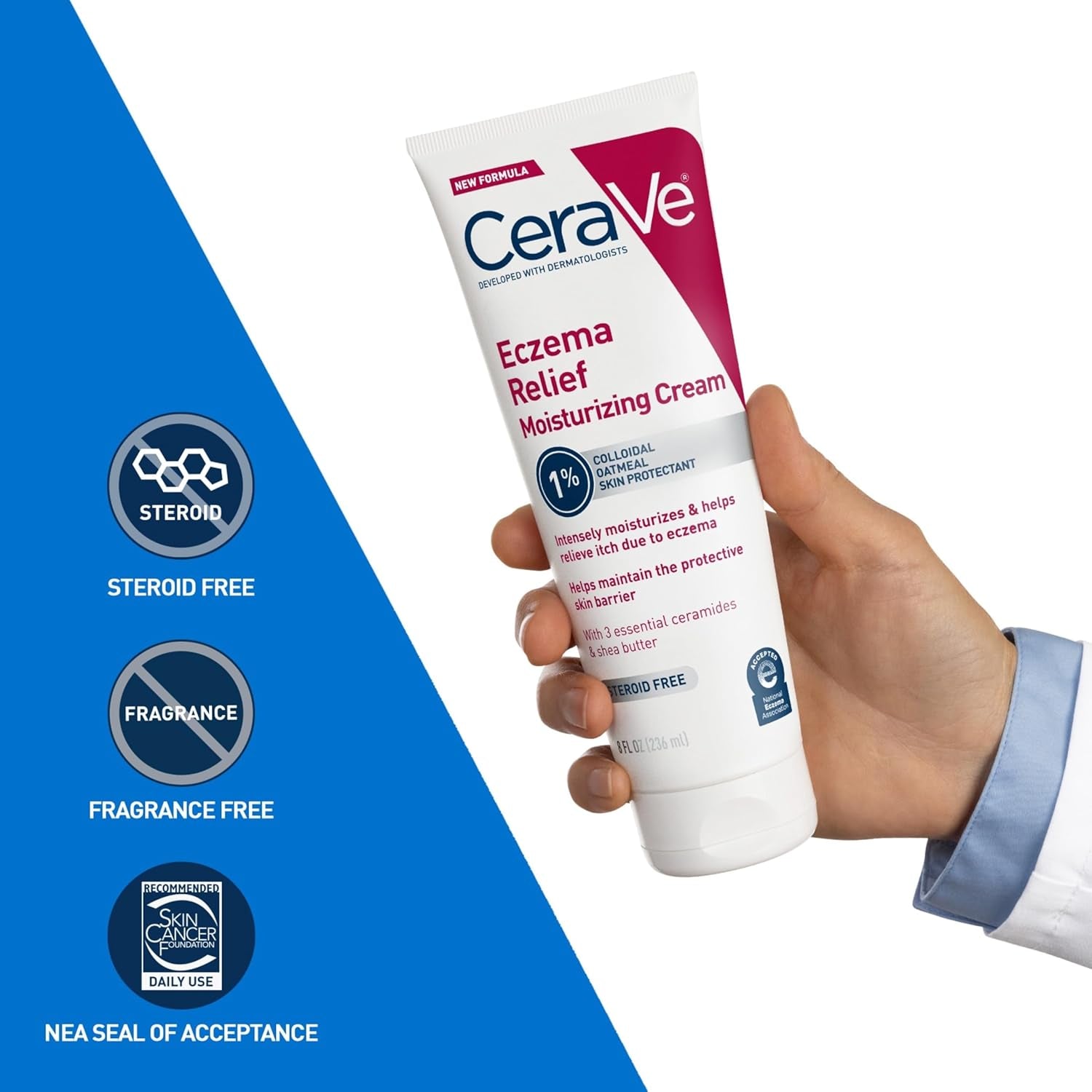 CeraVe Eczema Relief Moisturizing Cream Colloidal Oatmeal Steroid Free 8 oz