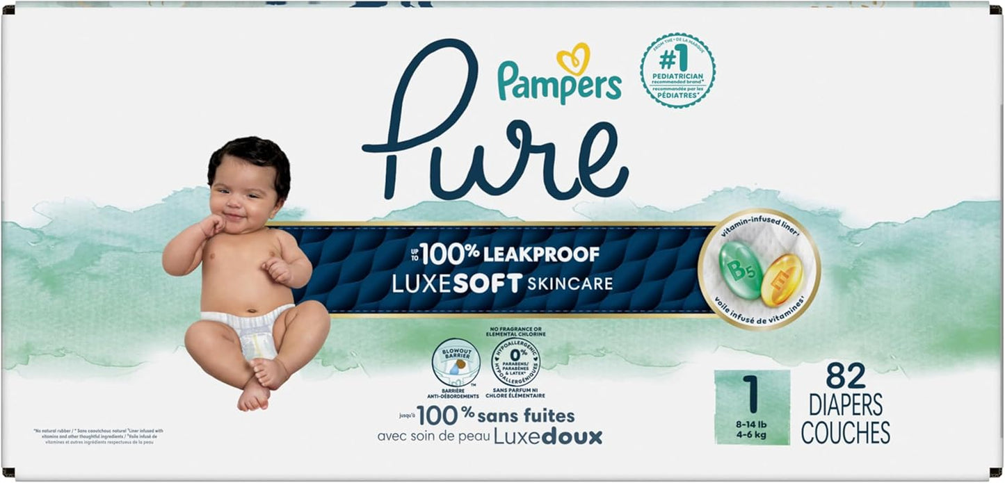 Pampers Pure Baby Diapers, Size 4 (22-37 Lbs), 150, up to 100% Leakproof, Premium Hypoallergenic Soft Diapers