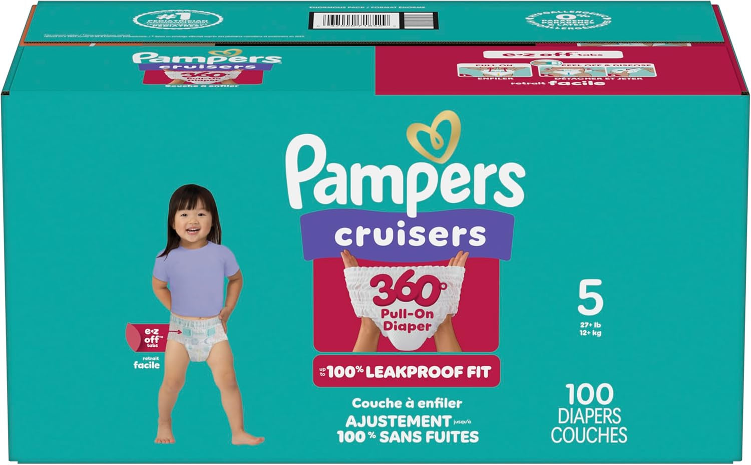 Pampers Diapers - Cruisers 360 - Size 5, 100 Count, Babyproof up to 100% Leakproof Pull-On Diaper