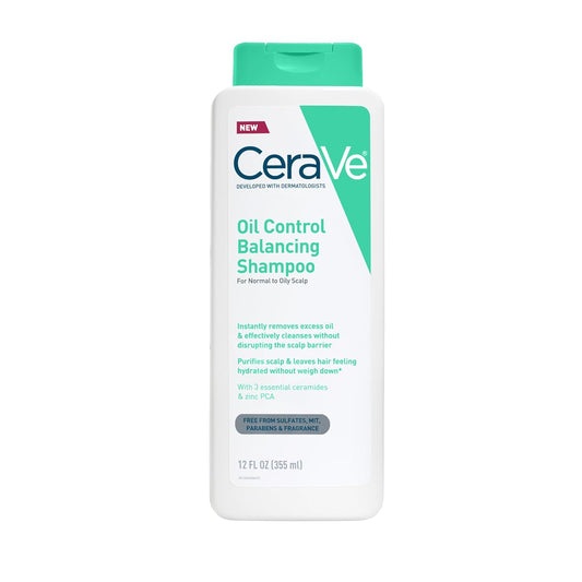 CeraVe clarifying shampoo for oily hair in a 12oz bottle, balancing formula for oily scalp and hydration.