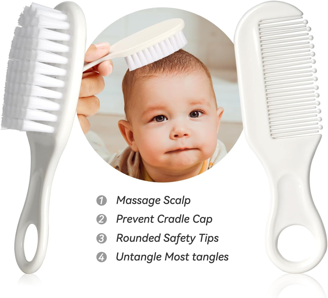 Baby grooming essentials kit featuring a baby hair brush and comb for gentle scalp care.