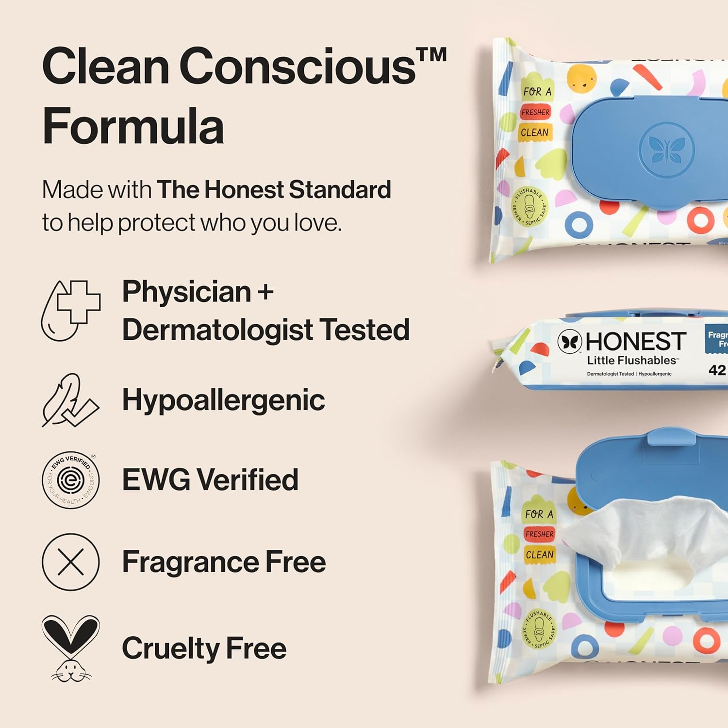 The Honest Company Toddler Hypoallergenic Flushable Wipes, 126 Count