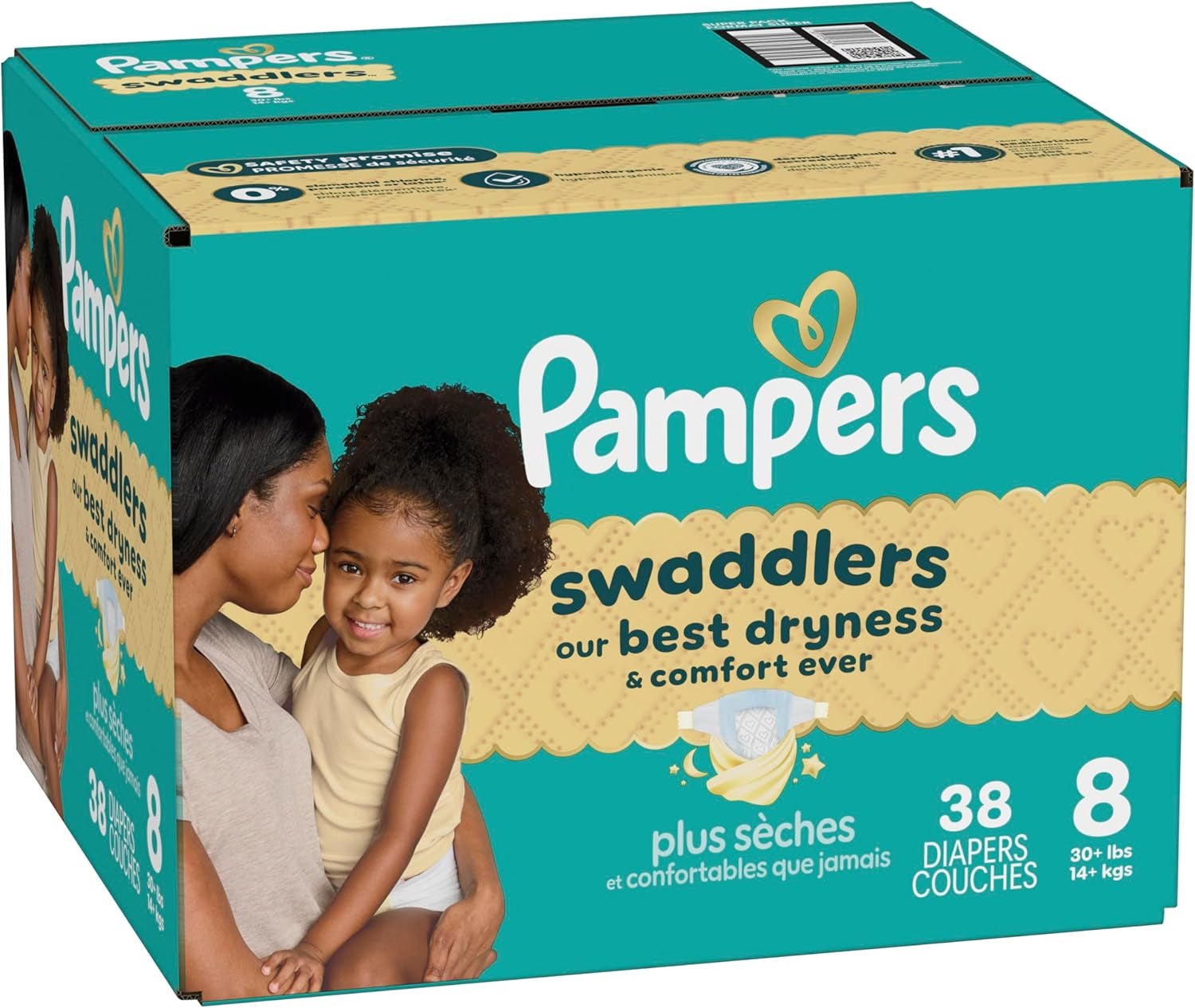 Pampers Swaddlers Diapers, Size 8 (30+ Lbs), 38 Count, Absorbent, Keeps Baby Dry and Comfortable, Skin Safe Disposable Baby Diaper (Packaging May Vary)