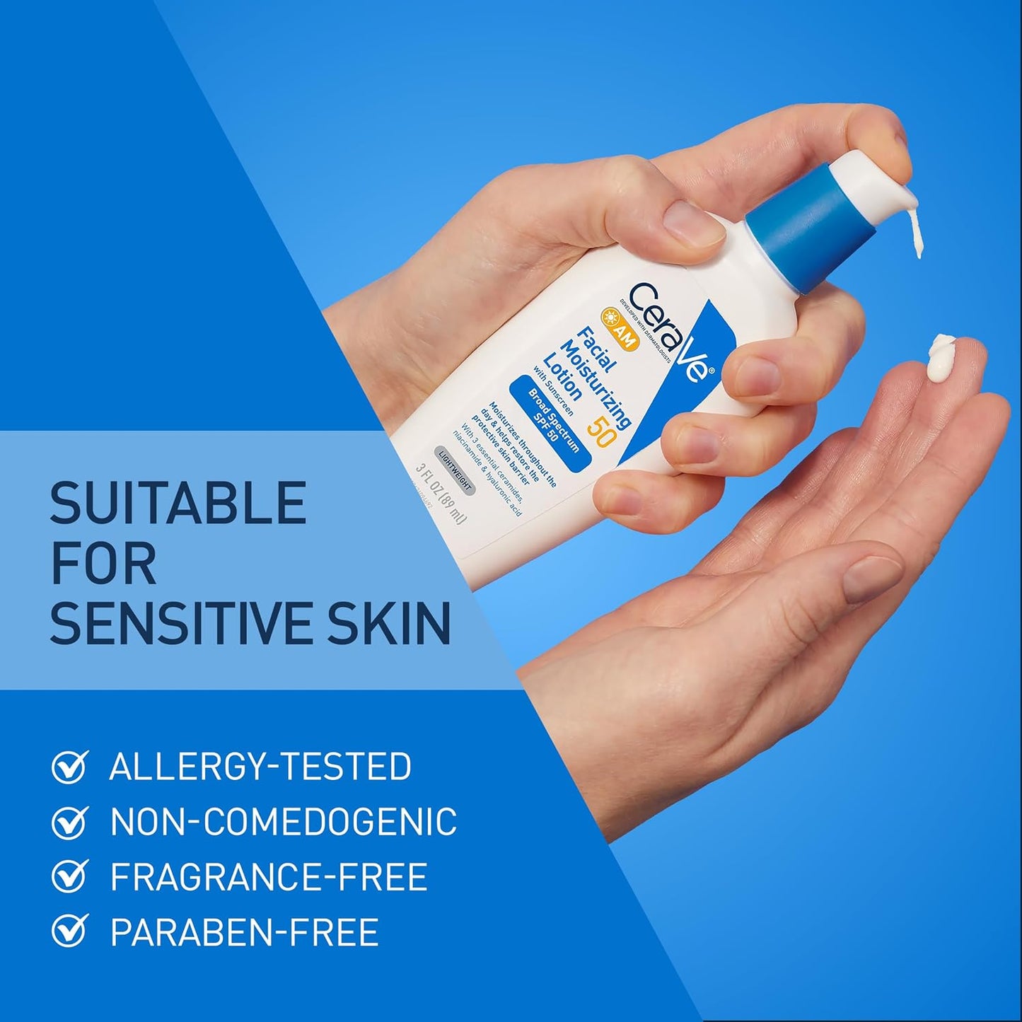 CeraVe AM Facial Moisturizing Lotion SPF 50 Face Sunscreen Moisturizer 3oz