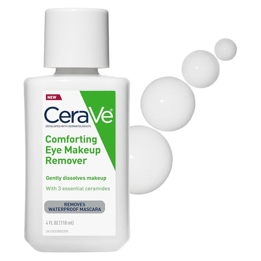 CeraVe Eye Makeup Remover Waterproof Fragrance Free 4 ounces, removes waterproof eye makeup without greasy residue.