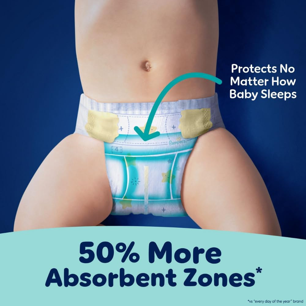 Pampers ZZZ Overnight Diapers, Size 4 (22-37 Lbs), 104 Count, Nighttime Protection Disposable Baby Diaper, Night Time Leak and Skin Protection