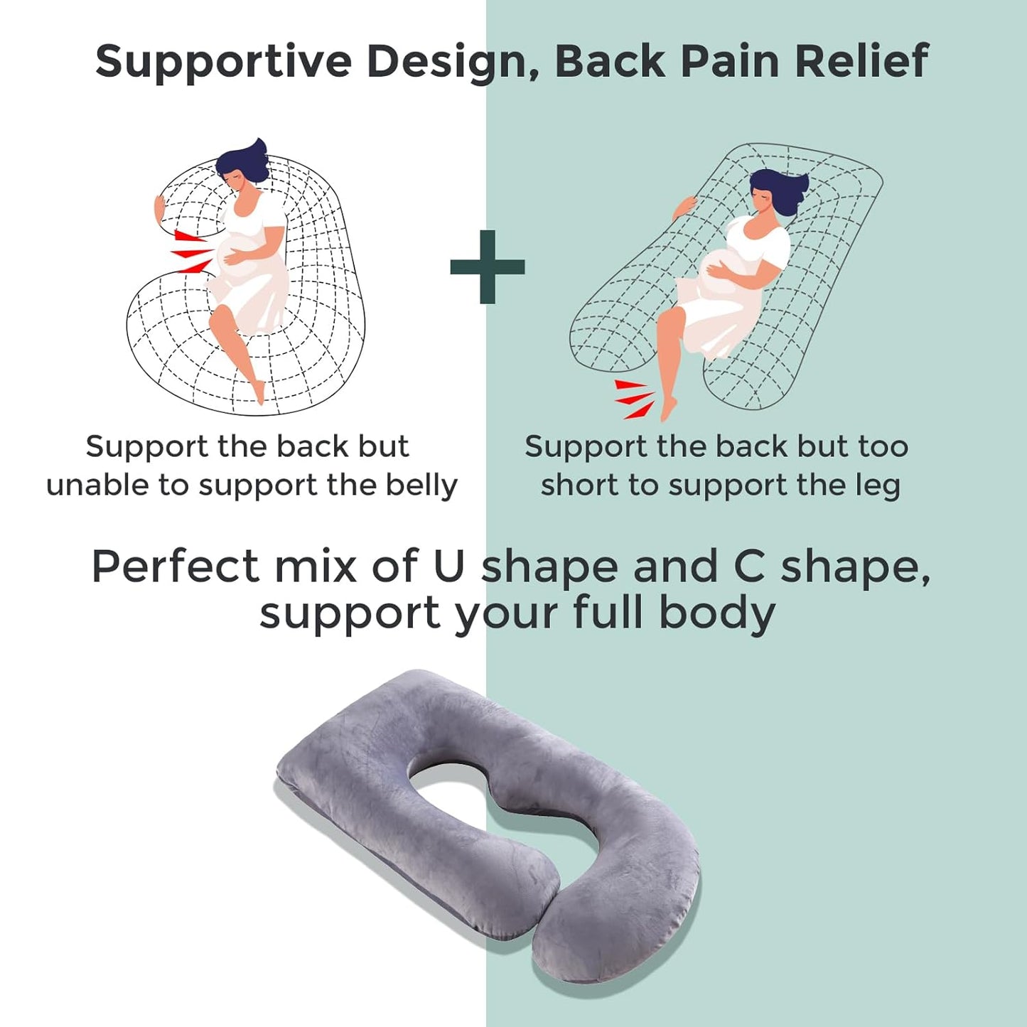 Momcozy Pregnancy Pillows for Sleeping, U Shaped Full Body Pillow for Pregnancy Women with Removable Jersey Cotton Cover, 57 Inch Maternity Pillow, Grey