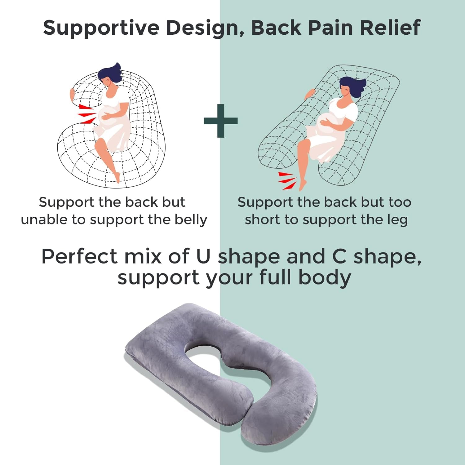 Momcozy Pregnancy Pillows with Cooling Cover, U-Shaped Full Body Maternity Pillow for Side Sleepers 57 Inch - Support for Back, Hip, Belly, Legs for Pregnant Women