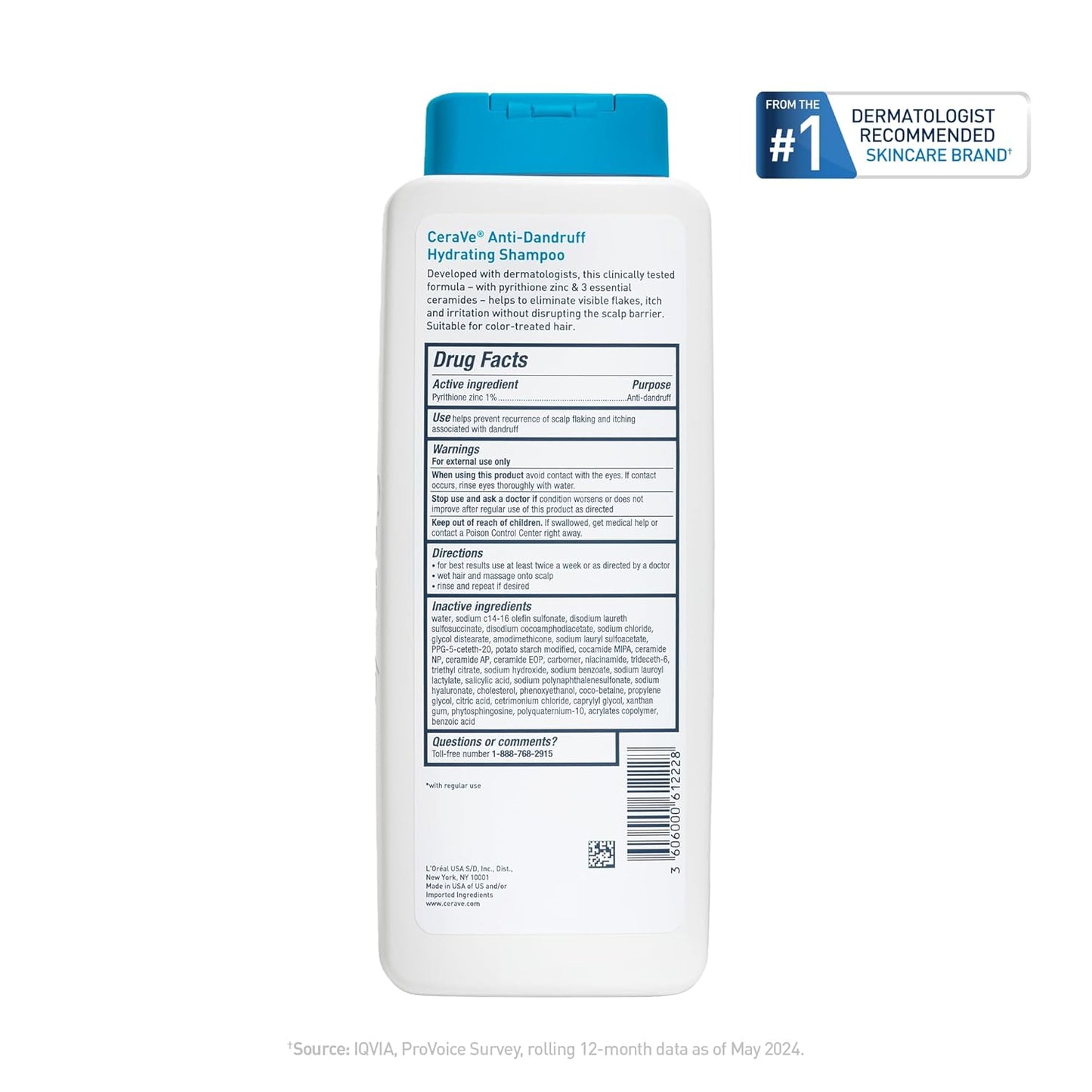 CeraVe Hydrating Anti Dandruff Shampoo 1% Pyrithione Zinc Scalp Wash 12 oz