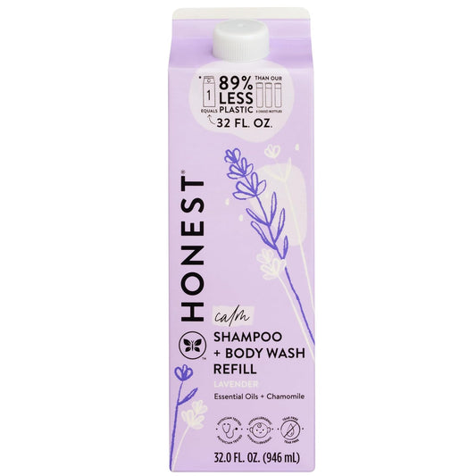 The Honest Company 2-In-1 Cleansing Shampoo Body Wash Refill Carton Gentle for Baby, Naturally Derived, Tear-Free, Hypoallergenic, Lavender Calm, 32 Fl Oz (Pack of 6)