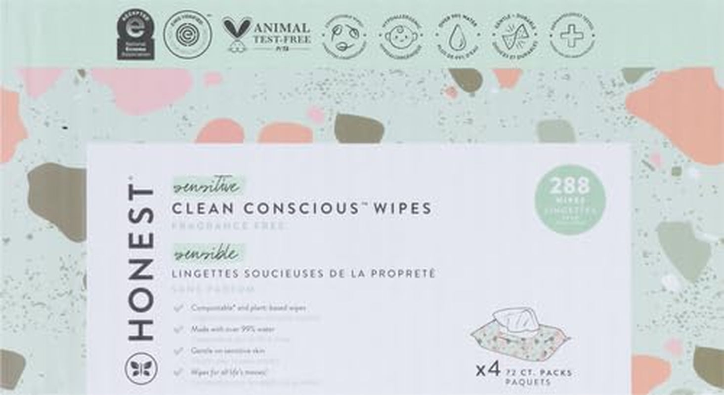 The Honest Company Hypoallergenic Multi-Use Baby Wipes for Sensitive Skin, Geo Mood, 288 Count (Pack of 3)