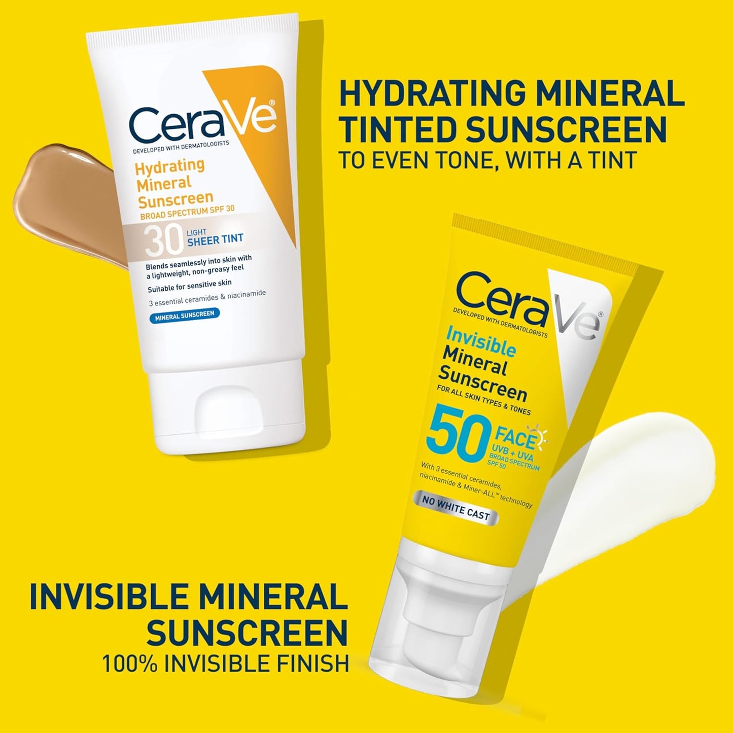 CeraVe Invisible Mineral Sunscreen SPF 50 Face Zinc Oxide Travel 1.62 oz