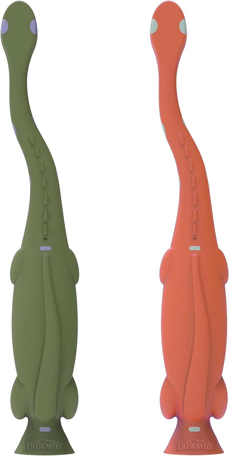 Baby and Toddler Toothbrush, Green and Orange Dinosaur 2-Pack, 1-4 Years