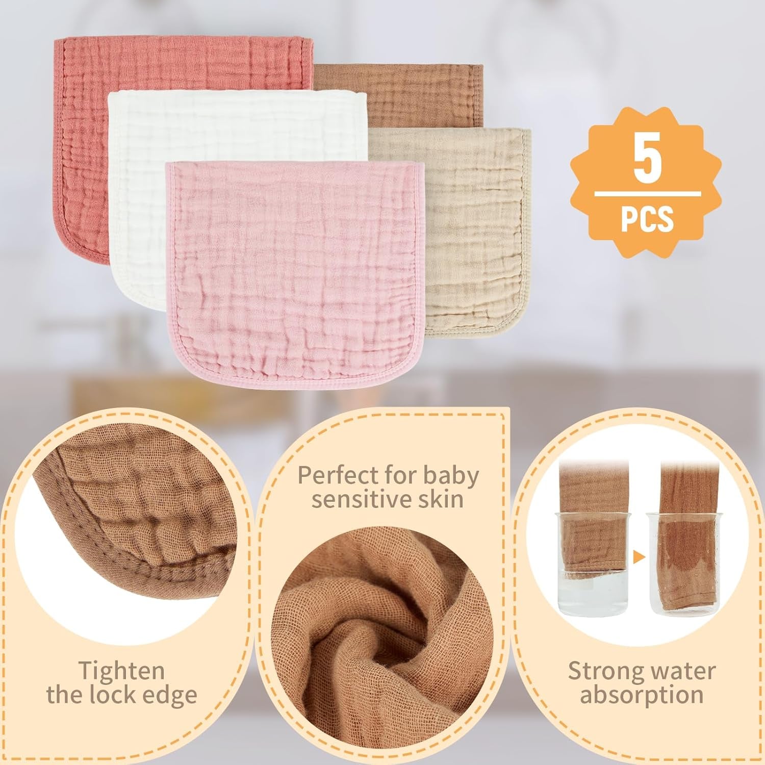MIGIOL Baby Burp Cloth 100% Cotton Newborn Cotton Muslin Burp Cloth 10X20 Inches (White & Green 6 Pieces)