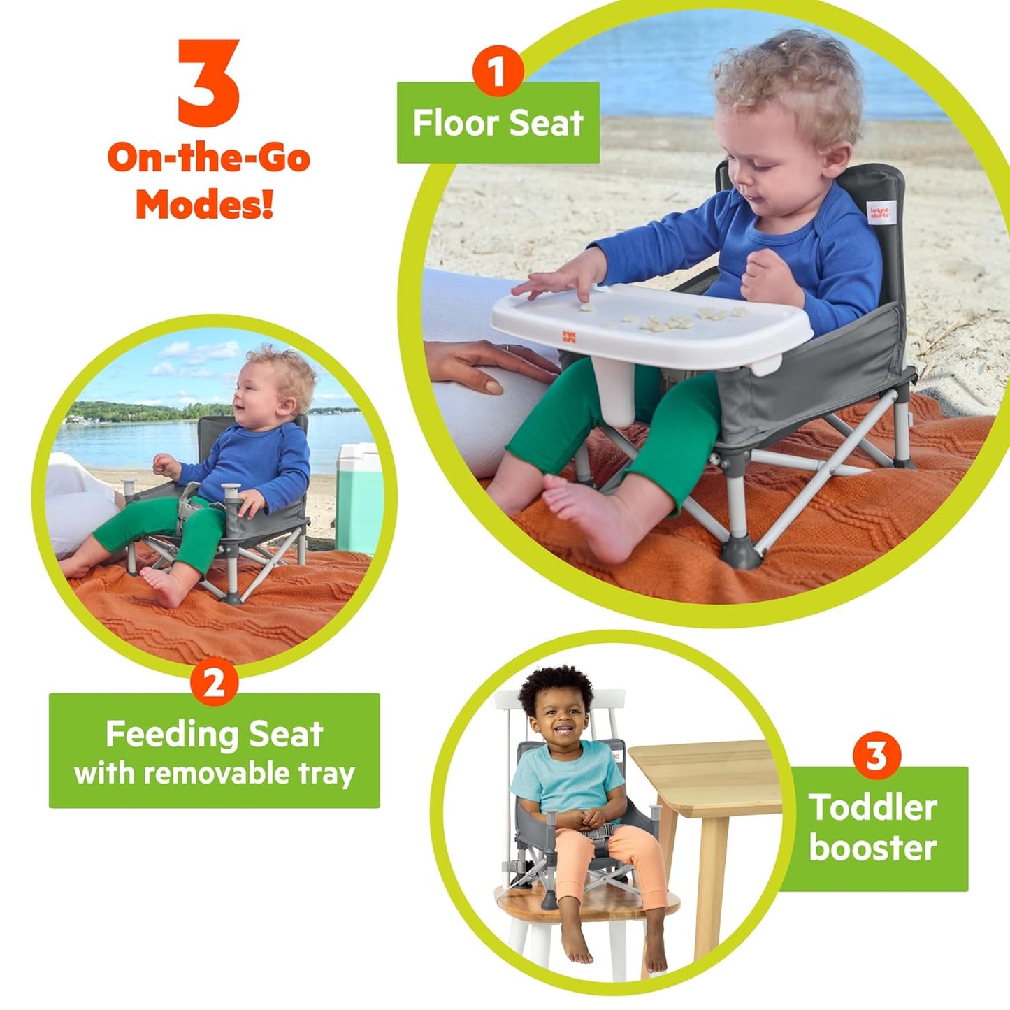 Bright Starts Disney Winnie the Pooh Pop 'N Sit Portable Booster, Indoor/Outdoor Use, Floor Seat with Feeding Tray, 6 Mos - 3 Yrs