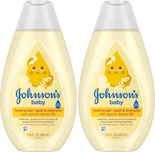 Johnson'S Baby Head Totoe Baby Wash & Shampoo + Aloe & Vitamin B5, 2-In-1 Bath Wash Gently Cleans Newborn'S Delicate Skin & Hair, Hypoallergenic, No Parabens, Dyes & Sulfates, 13.6 Fl. Oz (Pack of 2)