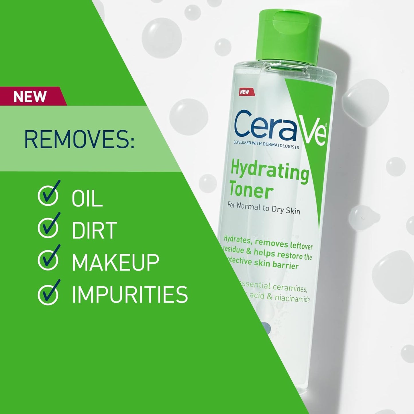 CeraVe hydrating toner for sensitive skin, 6.8 fl oz bottle, removes oil, dirt, makeup, and impurities.
