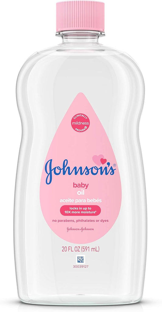 Johnson'S Baby Oil, Pure Mineral Oil to Help Prevent Moisture Loss for Baby, Kids & Adults, Gentle & Soothing Baby Massage Oil for Dry Skin Relief, Original Scent, Baby Essentials, 20 Fl. Oz