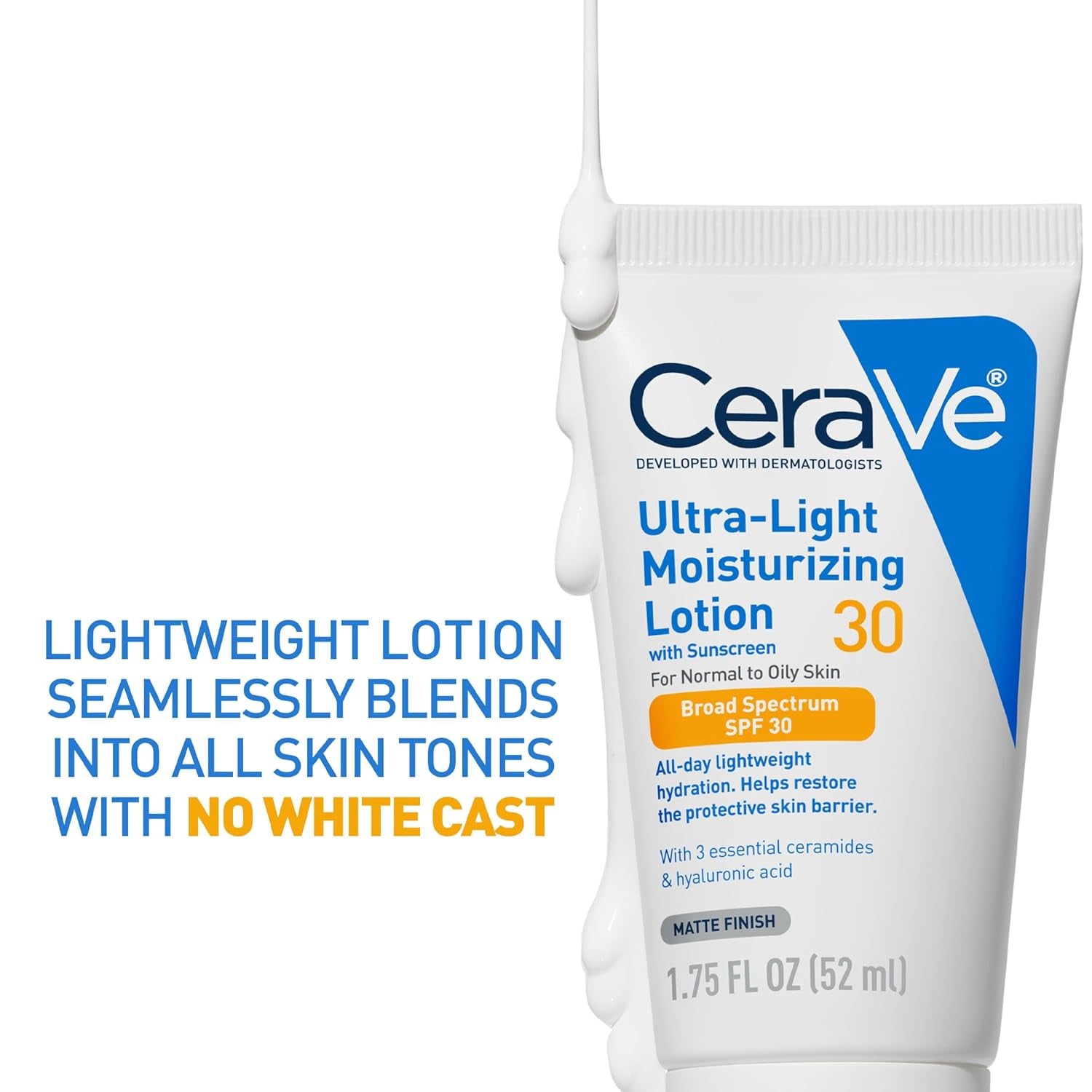 CeraVe face moisturizer SPF 30 Ultra-Light Moisturizing Lotion in a tube with sunscreen for oily skin.