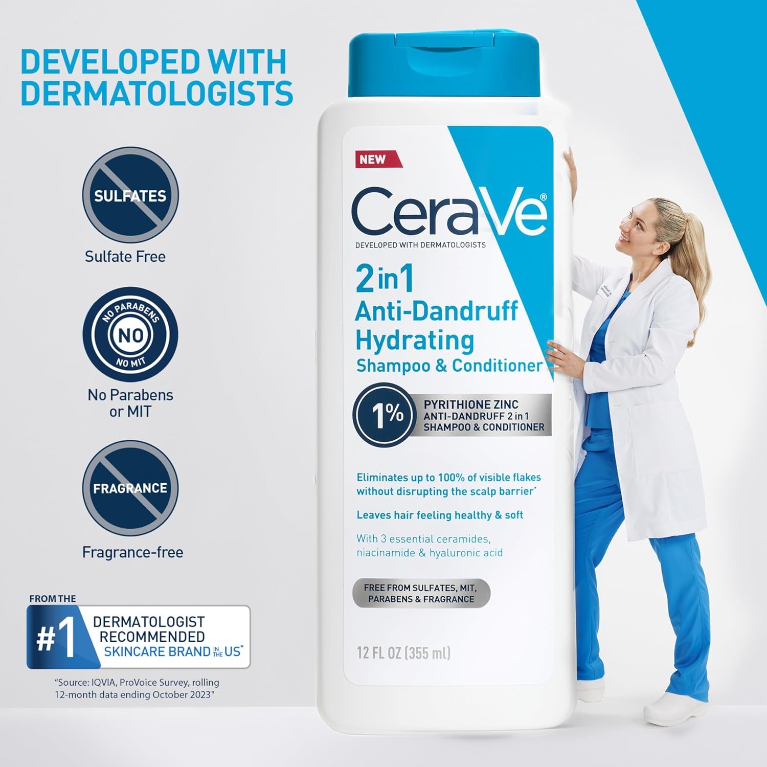 CeraVe 2 In 1 Hydrating Anti Dandruff Shampoo And Conditioner Scalp Care 12oz