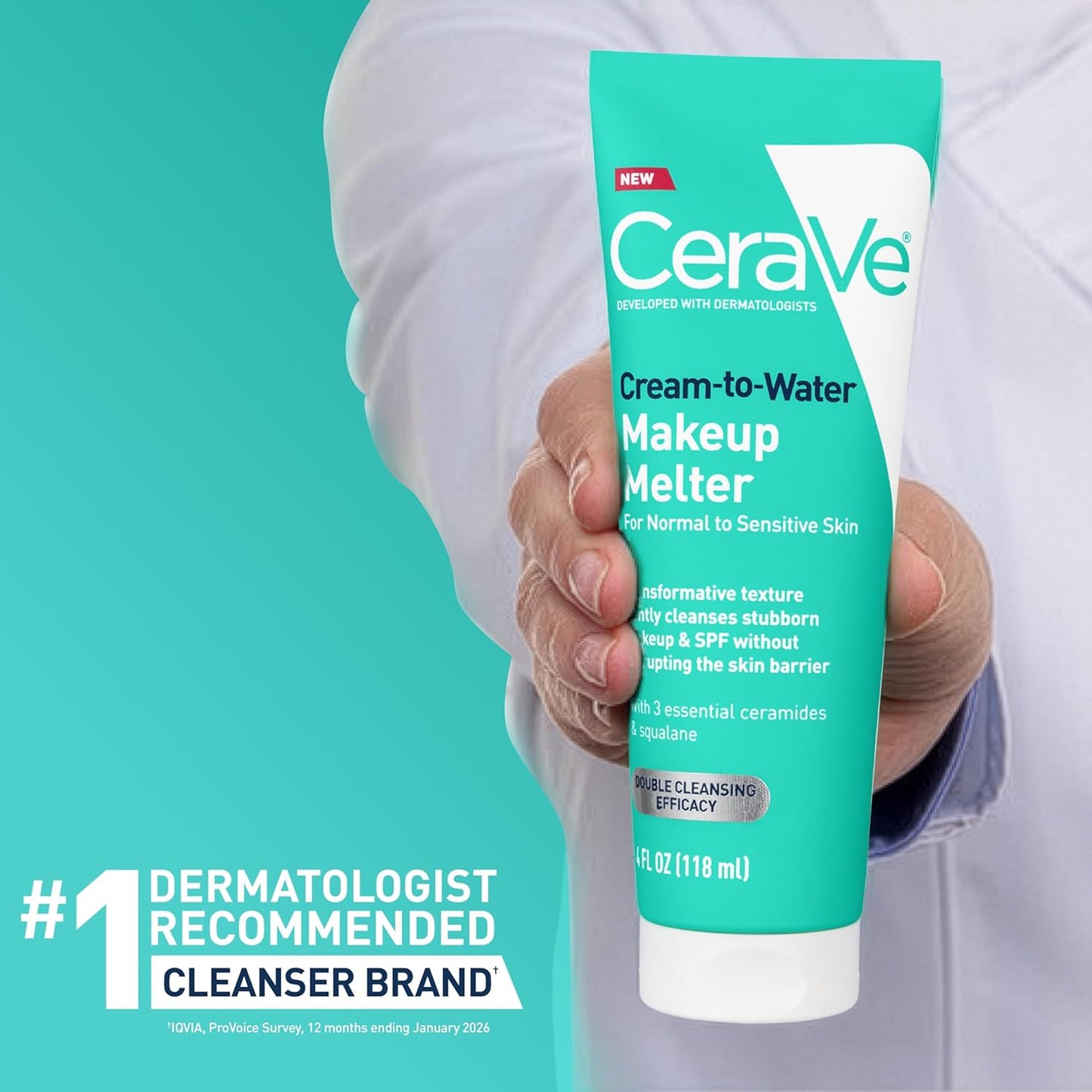 CeraVe Cream-to-Water Makeup Melter Squalane Sensitive Skin Face Cleanser 4oz