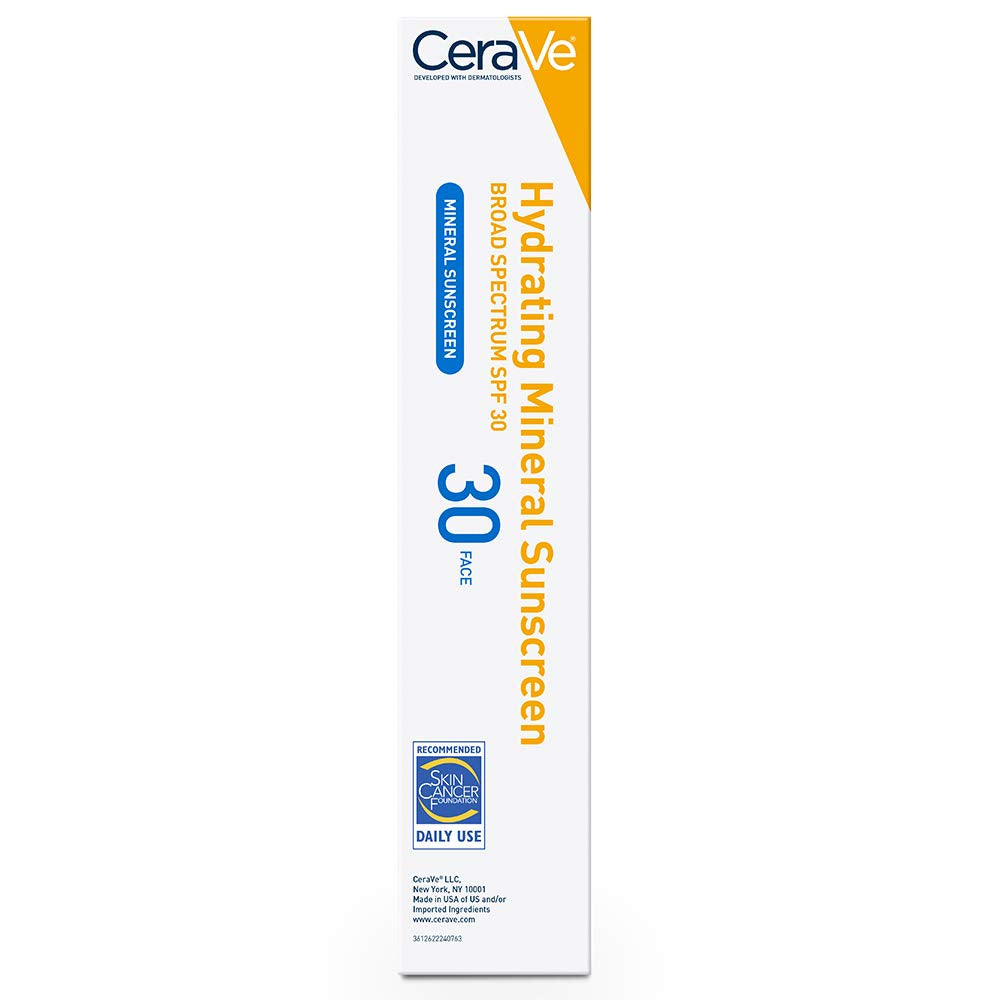CeraVe 100% Mineral Sunscreen Face SPF 30 Niacinamide Travel Size 2.5 oz