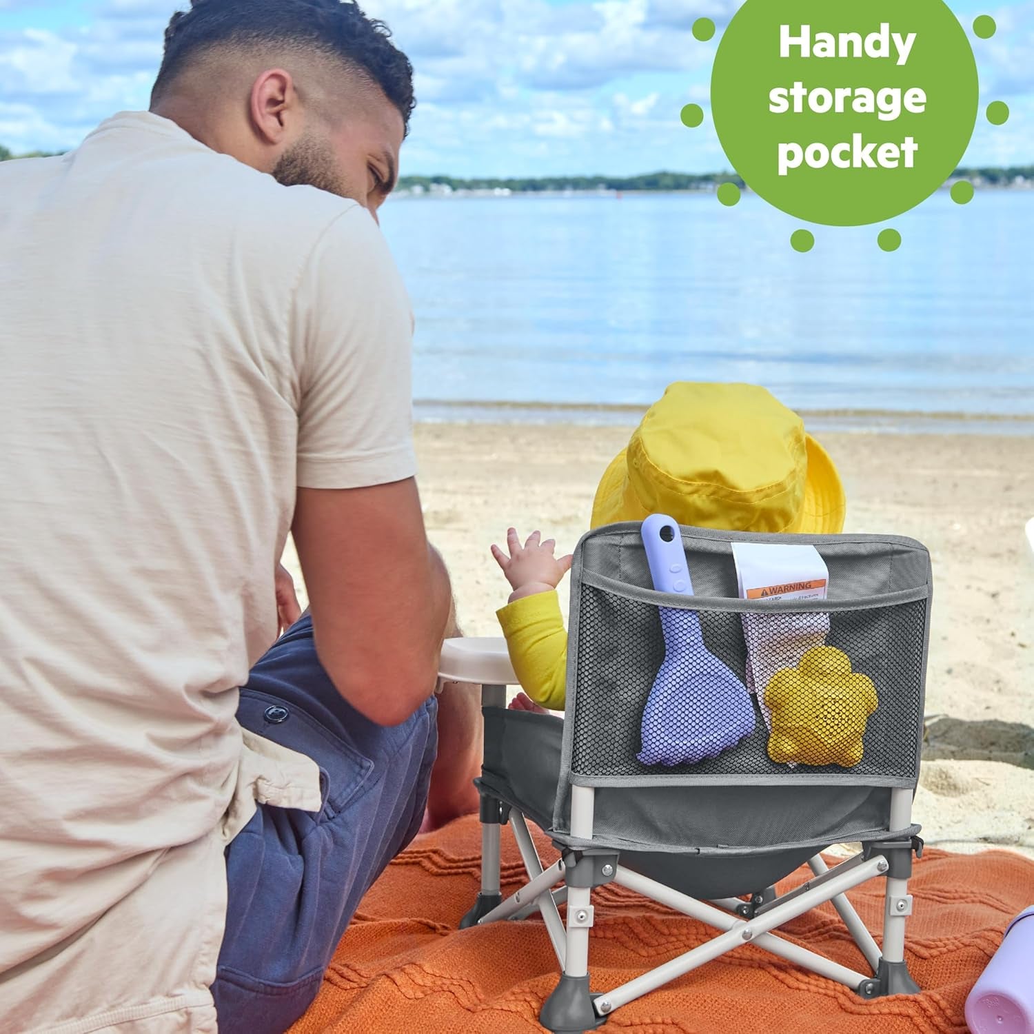 Summer by Bright Starts Pop 'N Sit Portable Booster Chair, Floor Seat, Indoor/Outdoor Use, Compact Fold, Grey, 6 Mos - 3 Yrs