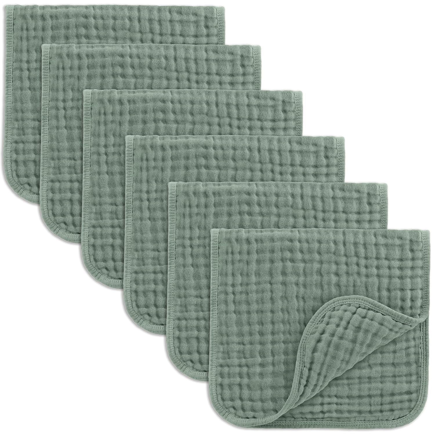 Comfy Cubs Muslin Burp Cloths 20" X 10", Pack of 6 - Large, 6-Layer, Ultra Absorbent 100% Cotton for Baby Drool and Messes - Soft, Safe & Gentle Baby Burp Cloths Set for Boys & Girls - Fern