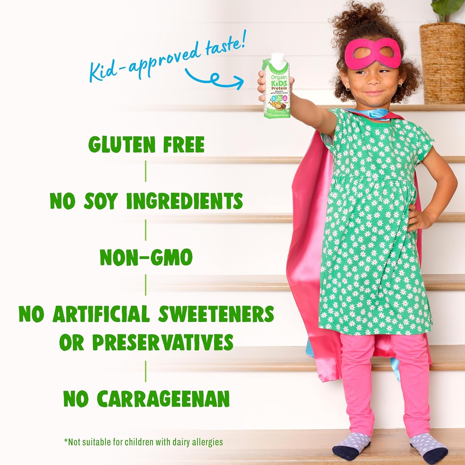 Orgain Organic Kids Nutritional Protein Shake, Strawberry, Healthy Kids Snacks, 8G Dairy Protein, 3G of Fiber, 22 Vitamins & Minerals, No Soy Ingredients, Gluten Free, Non-Gmo, 8.25 Fl Oz (Pack of 12)