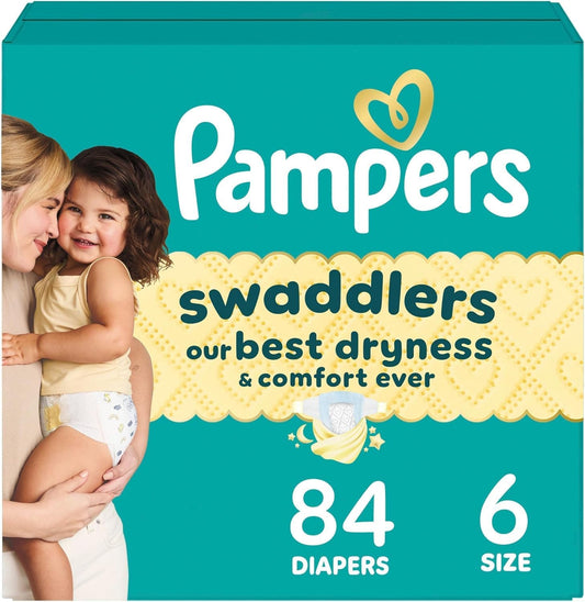 Pampers Swaddlers Diapers, Size 6 (23-44 Lbs), 84 Count, Absorbent, Keeps Baby Dry and Comfortable, Skin Safe Disposable Baby Diaper (Packaging May Vary)