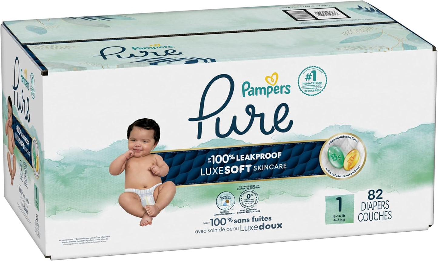 Pampers Baby Diapers - Pure Protection - Size 7, 60 Count, for up to 100% Leakproof, Premium Plant-Based Skin Protection