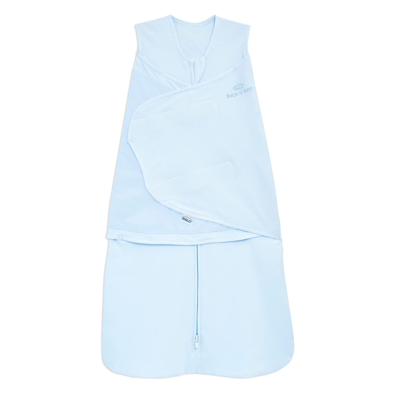 HALO 100% Cotton Sleepsack Swaddle, 3-Way Adjustable Wearable Blanket, TOG 1.5, Baby Blue, Small, 3-6 Months
