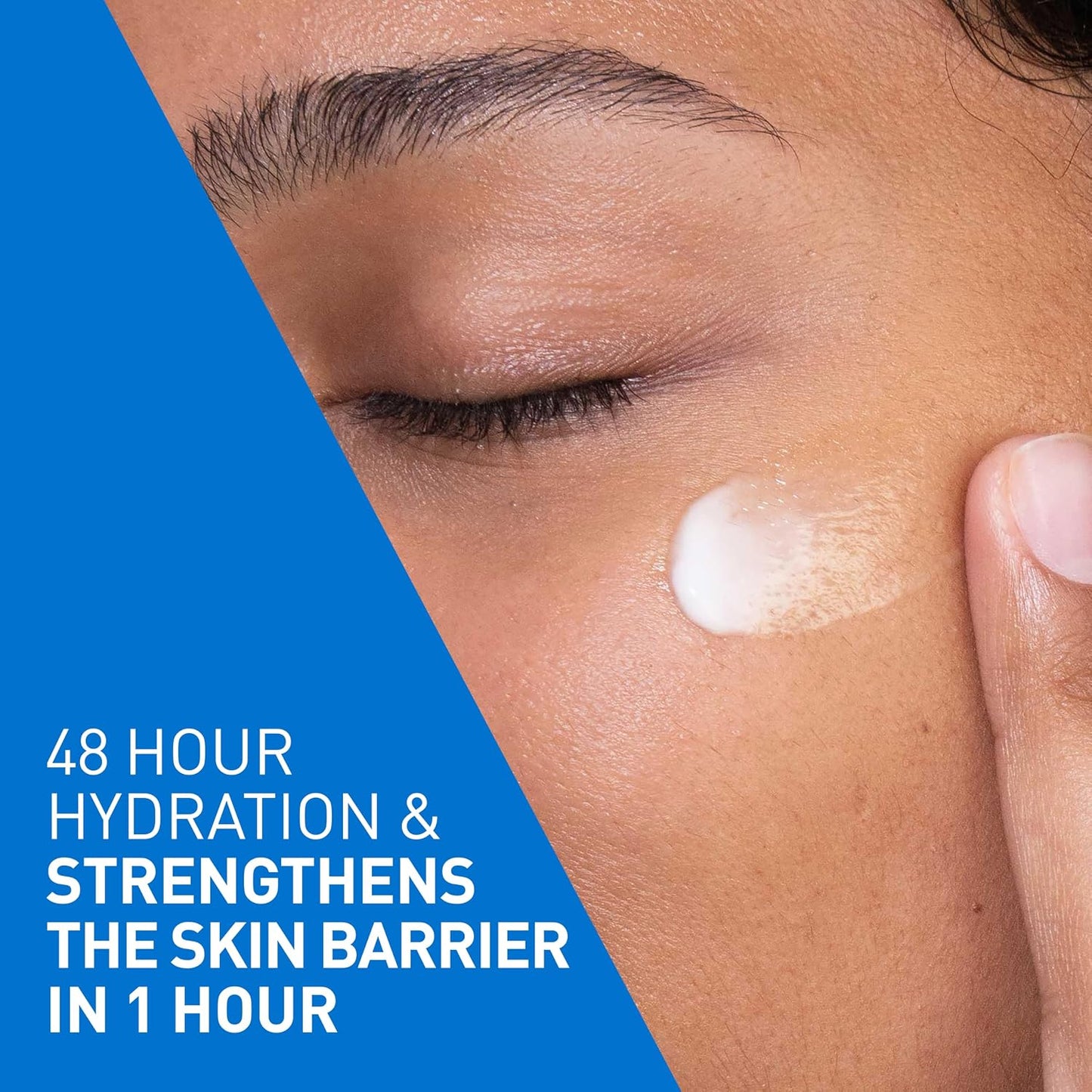 CeraVe PM moisturizing night cream applied on skin showing hydration and barrier strengthening benefits.