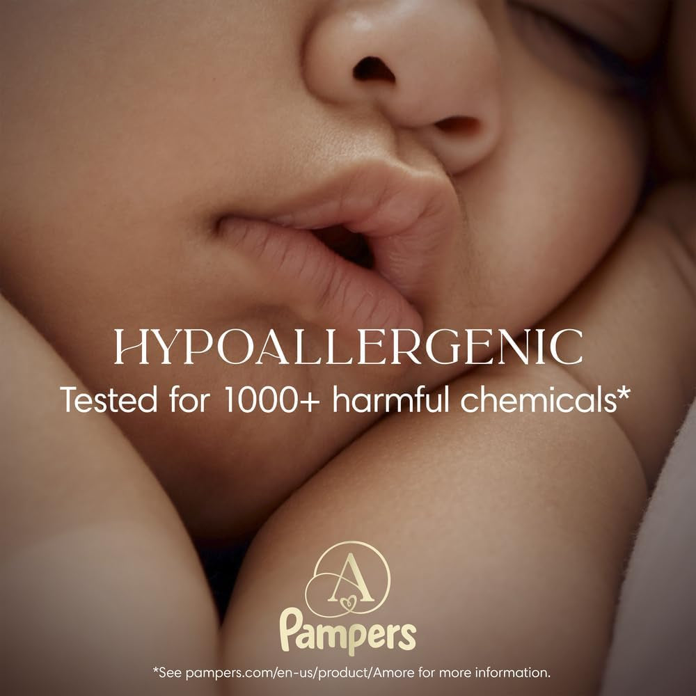 Pampers Amore, Size 0 (Up to 10 Lbs), 128 Count, Our Best Diaper – Hypoallergenic & Fragrance Free, up to 100% Leakproof, Soft as Cashmere